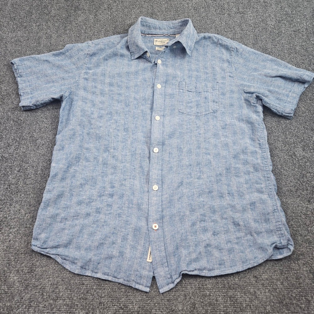 Weatherproof Linen Blend Shirt Large Blue Chambray Summer Casual Resortwear‎